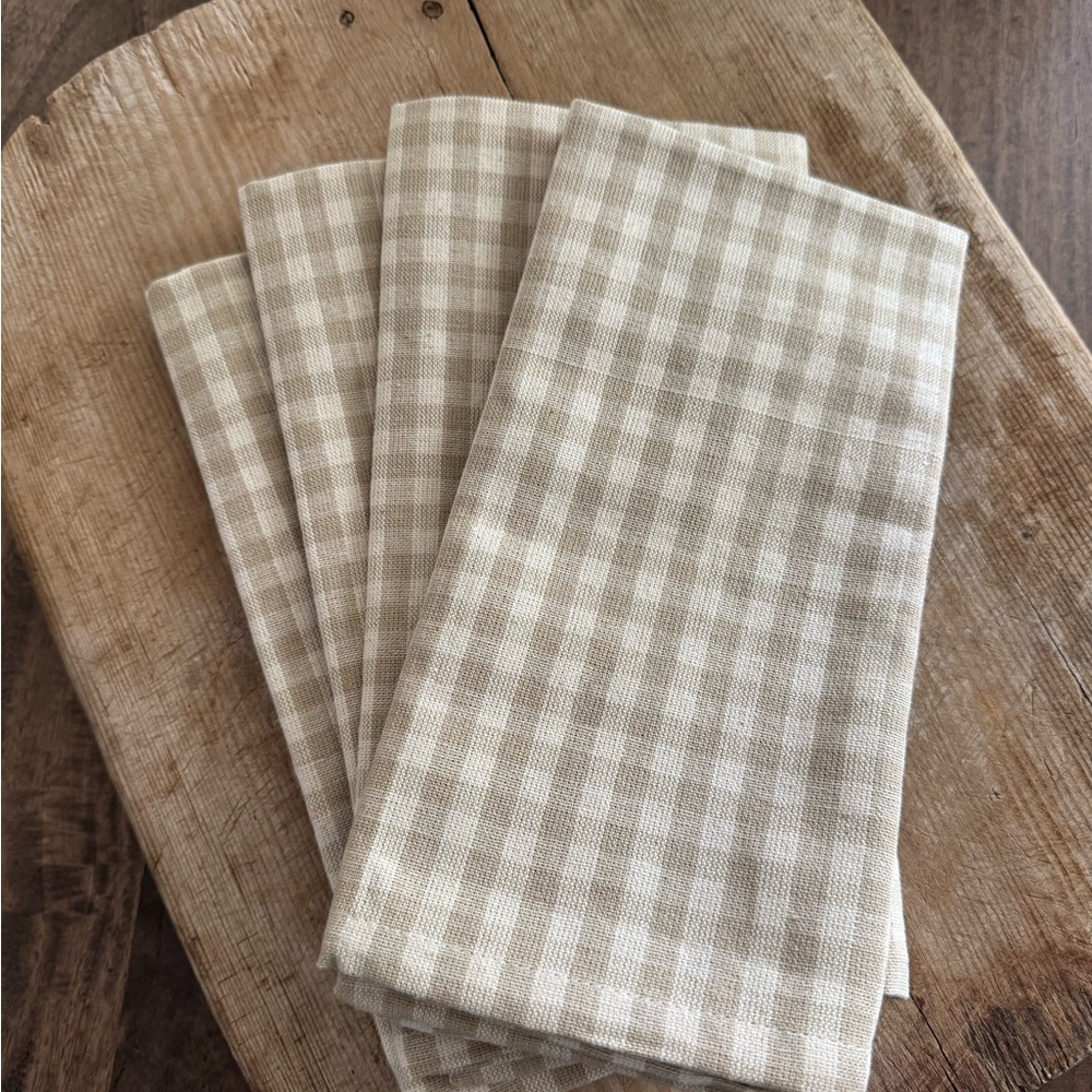 Set of 6 Beige & Cream Gingham Checkered Napkins